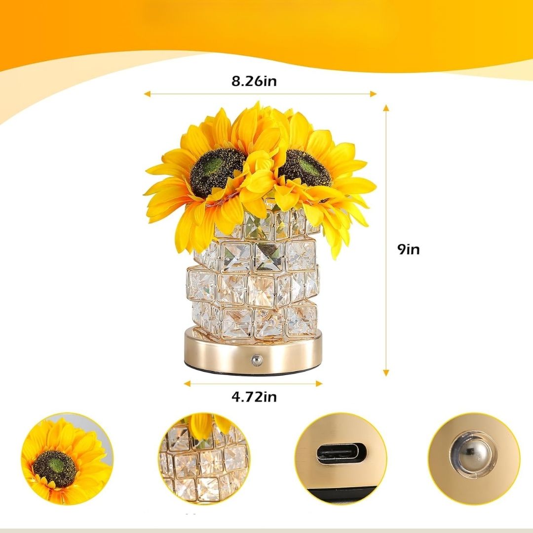 Corinna – Dekorative LED-Sonnenblumen-Tischlampe im Kristall-Design