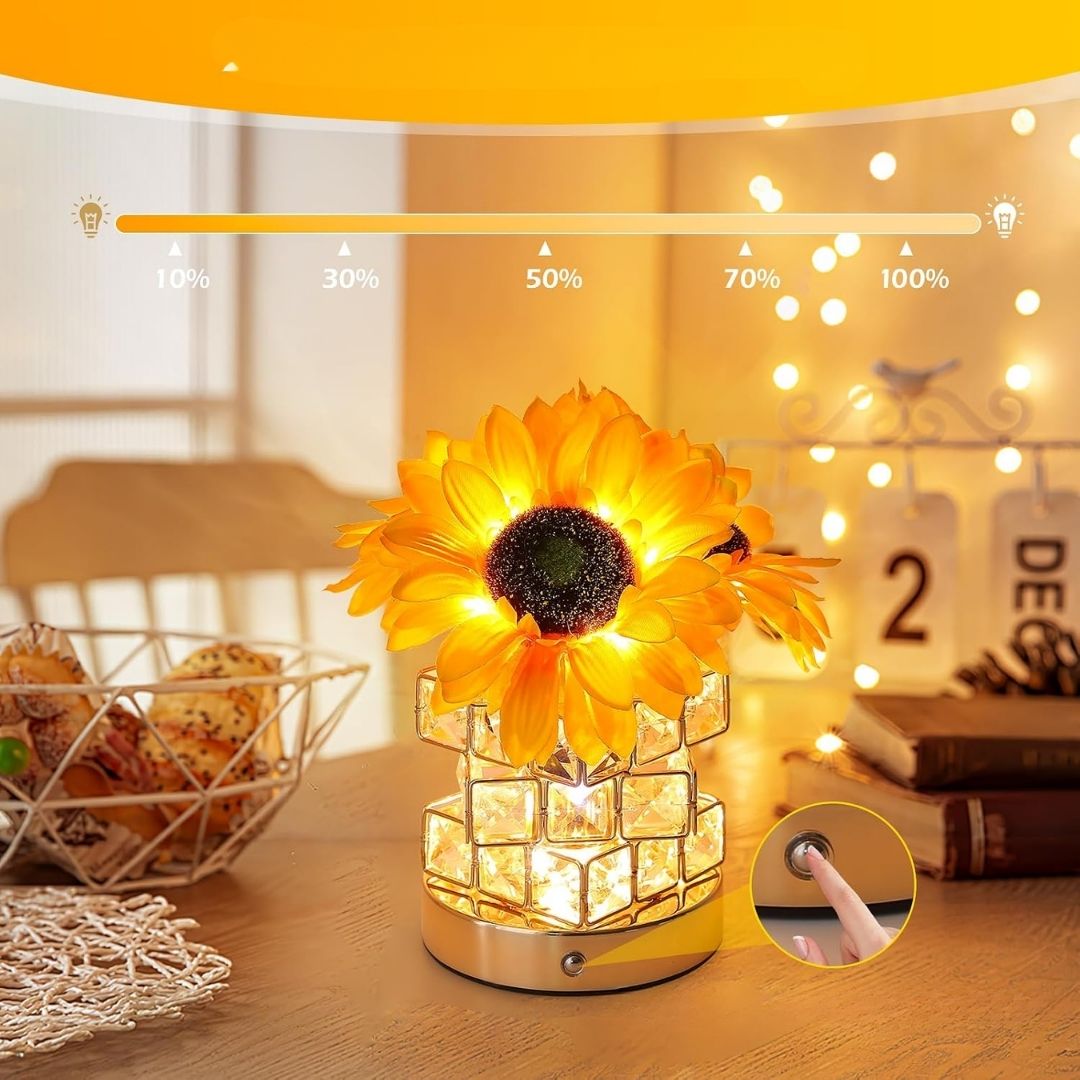 Corinna – Dekorative LED-Sonnenblumen-Tischlampe im Kristall-Design