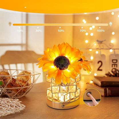 Corinna – Dekorative LED-Sonnenblumen-Tischlampe im Kristall-Design