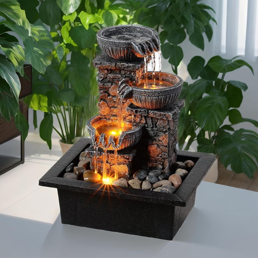 Tilo – Dekorativer Kaskaden-Zimmerbrunnen mit LED-Beleuchtung