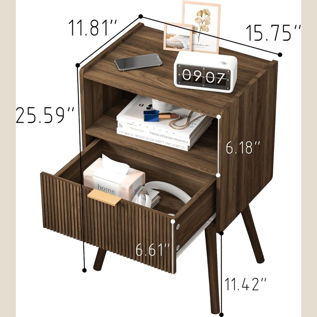 Lasse – Moderner Nachttisch im Mid-Century-Design mit Schublade